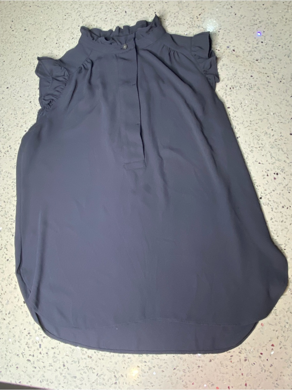 LOFT Ruffle Mock-Neck Sleeveless Top - Charcoal Gray